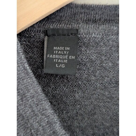 Saks Fifth Avenue Wool Silk V-Neck Minimalist Gray Pullover Sweater Size L - Picture 7 of 8